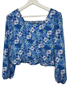Amy Byer Girls 16 Blue Floral Boho Peasant Blouse Long Sleeve
